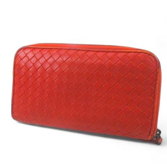 Bottega Veneta Long Wallet Intrecciato Orange Leather